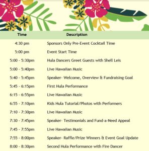 schedule of luau